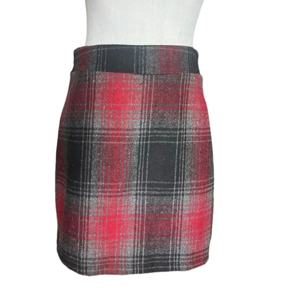 Womens Yessica Wool Blend Nordic Plaid Side Zip Mini Skirt - Sz XS